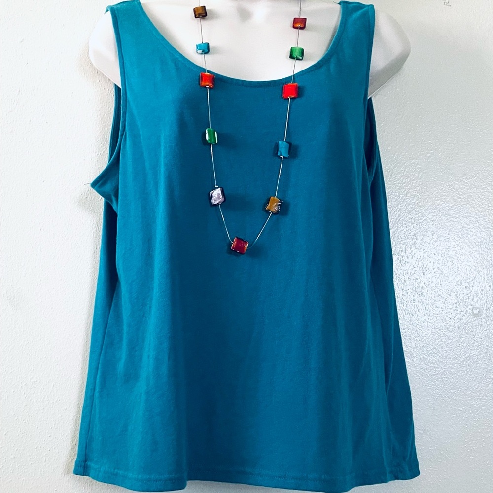Croft & Barrow Teal Tank Top with Colorful Necklace